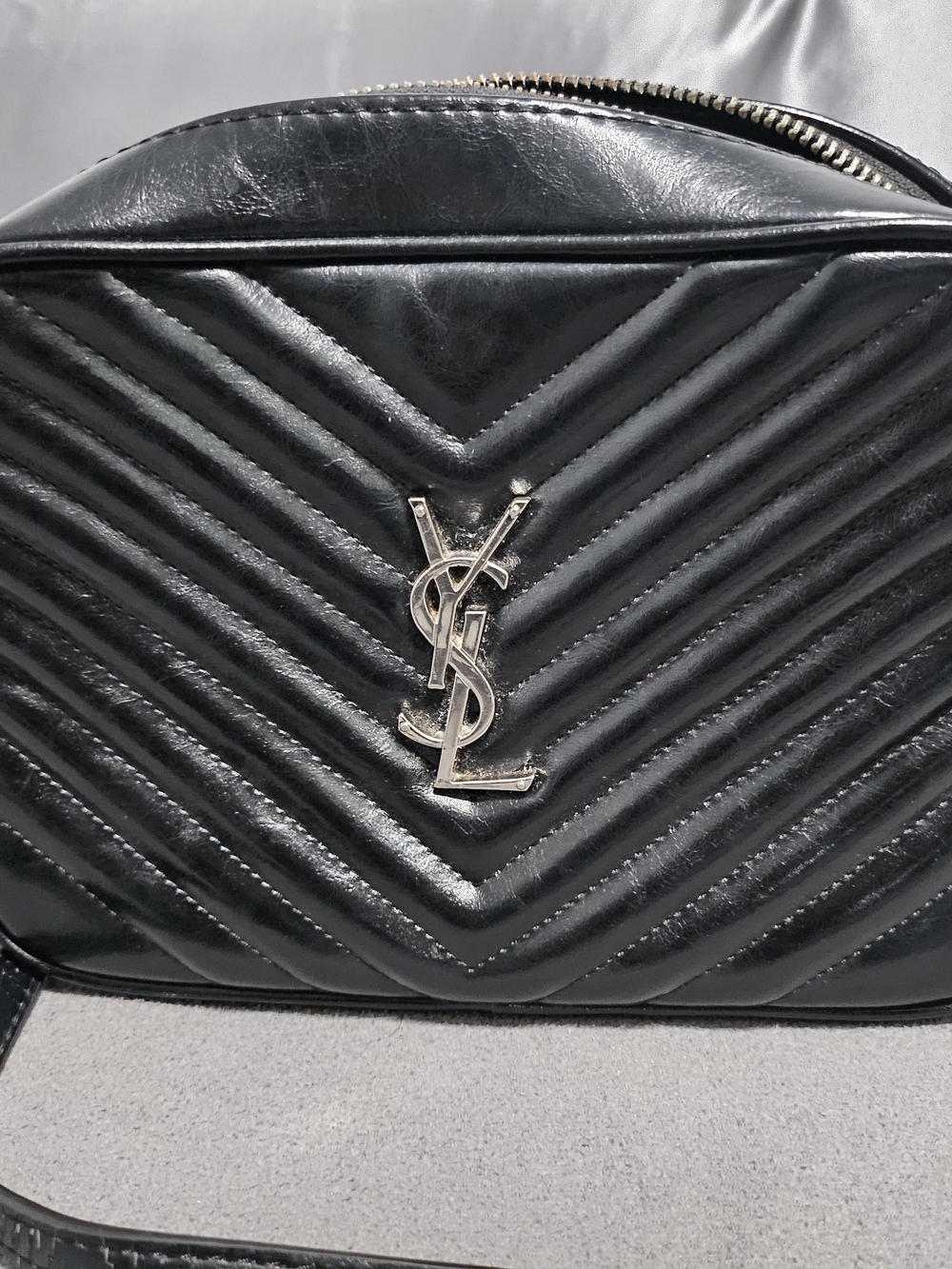 Saint Laurent Black Chevron Quilted YSL Logo Crossbody